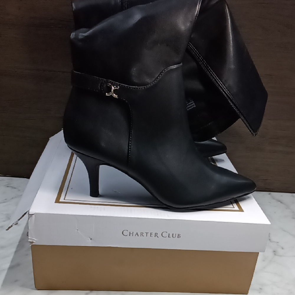 Charter Club Women's Tall Black Heel Boots Size 7 NEW